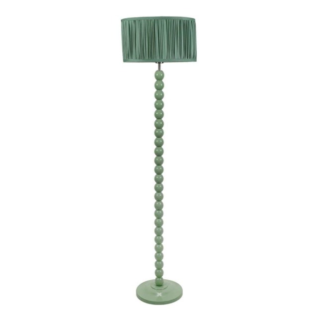 ValueLights Bobbins Sage Green Floor Lamp Pleat Pink Shade and Bulb