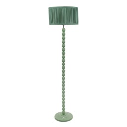 ValueLights Bobbins Sage Green Floor Lamp Pleat Pink Shade and Bulb