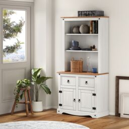 Mercers Furniture Corona White 2 Door Welsh Dresser Buffet Hutch Sideboard Display Cabinet Solid Wood Mexican Pine Wooden