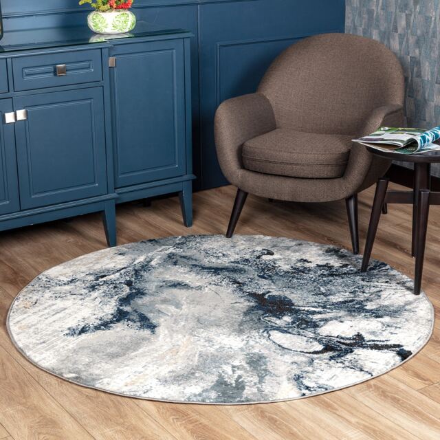 LIVABLISS Jolie-Abstract Modern Marble Round Rug Ø160 cm Blue Grey Beige Black