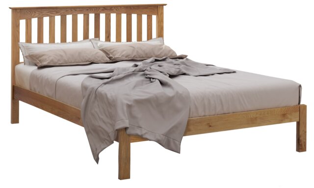 4ft6 Double Real oak,Solid,strong,wood bed frame.Low foot end wooden bedstead Clear