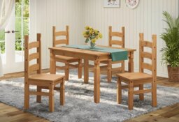 Mercers Furniture Corona 4'0 Dining Table & 4 Chairs Dining Set Solid Wood Pine Wooden Kitchen with Mexican Styling