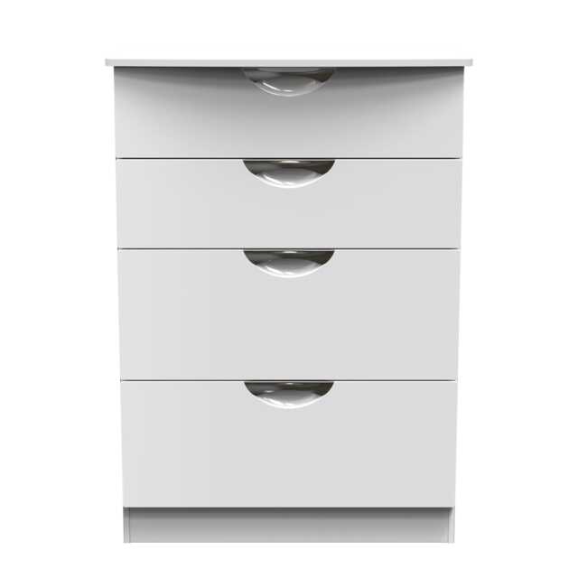 Holborn 4 Drawer Deep Chest of Drawers in White Gloss & White (Ready Assembled) White White Gloss & White