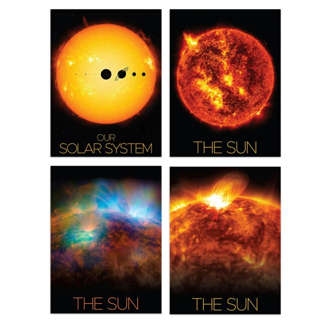 Set of 4 NASA Solar System Sun Star Solar Flares X-Rays Space Images Wall Art Print A4