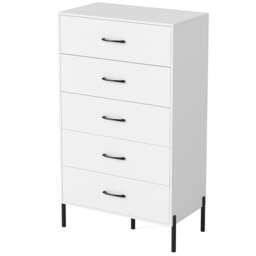COSTWAY 5 Drawer Dresser Modern Tall Chest of Drawers with Metal Legs White