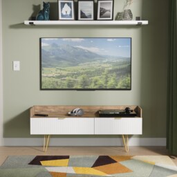 Bexley 2 Drawer TV Console Unit in White Matt & Vintage Oak (Ready Assembled) White White Matt & Vintage Oak