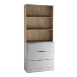 3 Drawer Tier Wooden Storage Chest Cabinet & Display Bookcase Shelving Grey Oak Drawers & Grey Bookcase 1