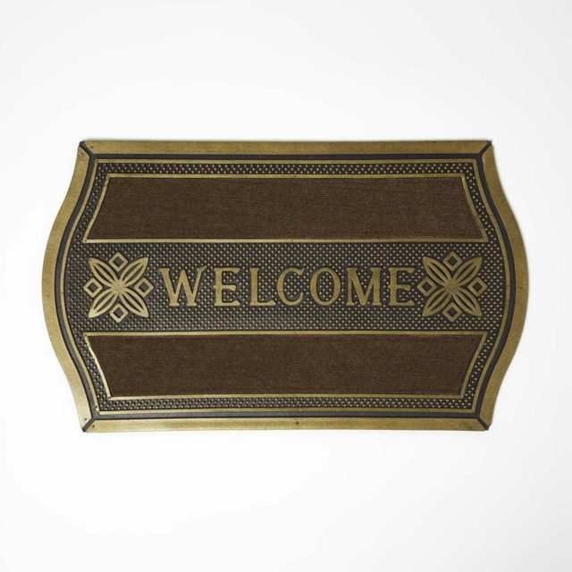 Homescapes Gold 'Welcome' Door Mat with Curved Edge - 75 x 45 cm