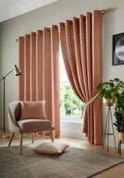 Wold Ring Top Lined Curtains - 117cm x 229cm - Orange