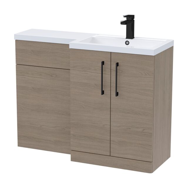 Balterley Right-Hand Bathroom Vanity and WC Unit Combination with Basin - Woodgrain Mid Oak with Handles Brown Grey Vicenza Oak