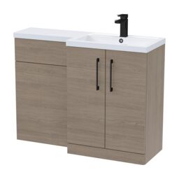 Balterley Right-Hand Bathroom Vanity and WC Unit Combination with Basin - Woodgrain Mid Oak with Handles Brown Grey Vicenza Oak