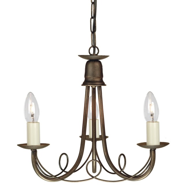 Minster Multi Arm Chandelier 3 Light Black, Gold Finish, E14