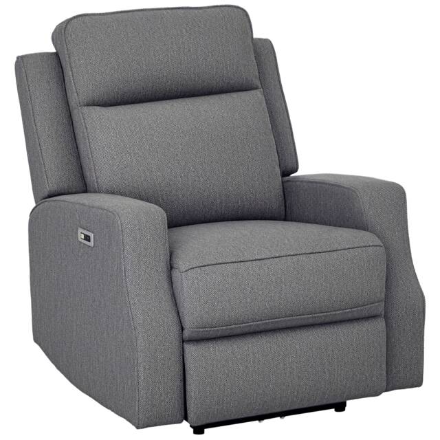 HOMCOM Electric Fabric Recliner Armchair, Reclining Chair with Adjustable Leg Rest, USB Port, for Limited Space Home Living Room, Charcoal Grey