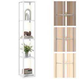 HOMCOM LED Floor Lamp with Shelves, Modern Dimmable Standing Lamp with 3 Brightness Levels and Foot Switch for Living Room, Bedroom, Office, White White