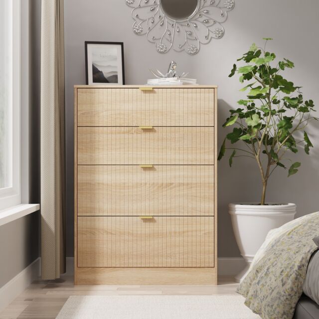 Denver 4 Drawer Deep Chest of Drawers in Bardolino Oak (Ready Assembled) Brown Bardolino Oak