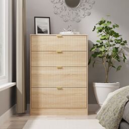 Denver 4 Drawer Deep Chest of Drawers in Bardolino Oak (Ready Assembled) Brown Bardolino Oak