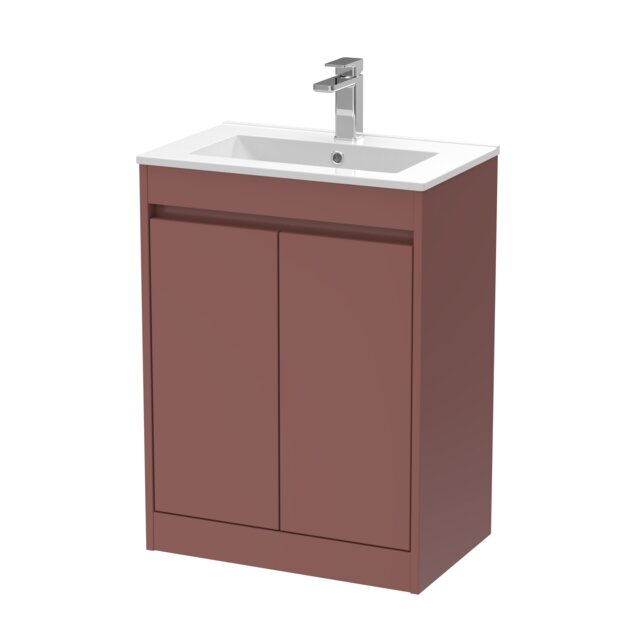 Balterley Chartley Contemporary Floor Standing 2 Door Vanity Basin Unit, Minimalist Basin, 600mm, Smoked Red