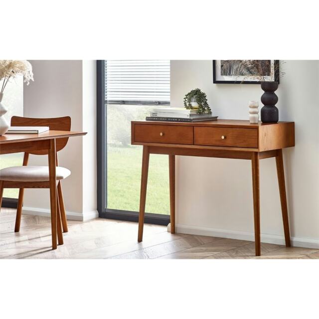 Cherry Ash Writing Desk with 2 Drawers Brown Brown
