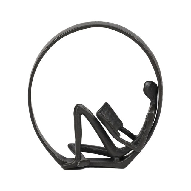 Living and Home Desktop Metal Statue Reading Men in Circle Figurine