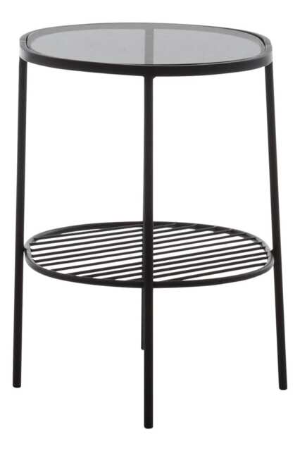 Orsina 2-Tier Side Table, Black Side Table for Living Room, Layered Black Side Table, Glass Top Modern Side Table