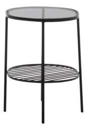 Orsina 2-Tier Side Table, Black Side Table for Living Room, Layered Black Side Table, Glass Top Modern Side Table