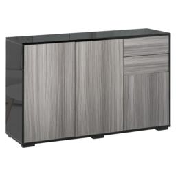 HOMCOM High Gloss Frame Side Cabinet with 2 Door and 2 Drawer, Grey Black