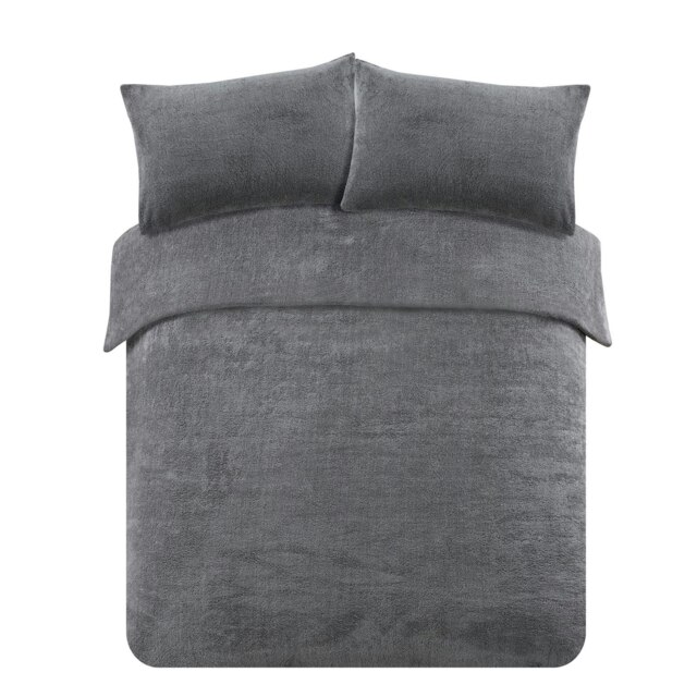 OHS Teddy Duvet Cover with Pillowcase Set, King - Charcoal