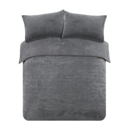 OHS Teddy Duvet Cover with Pillowcase Set, King - Charcoal