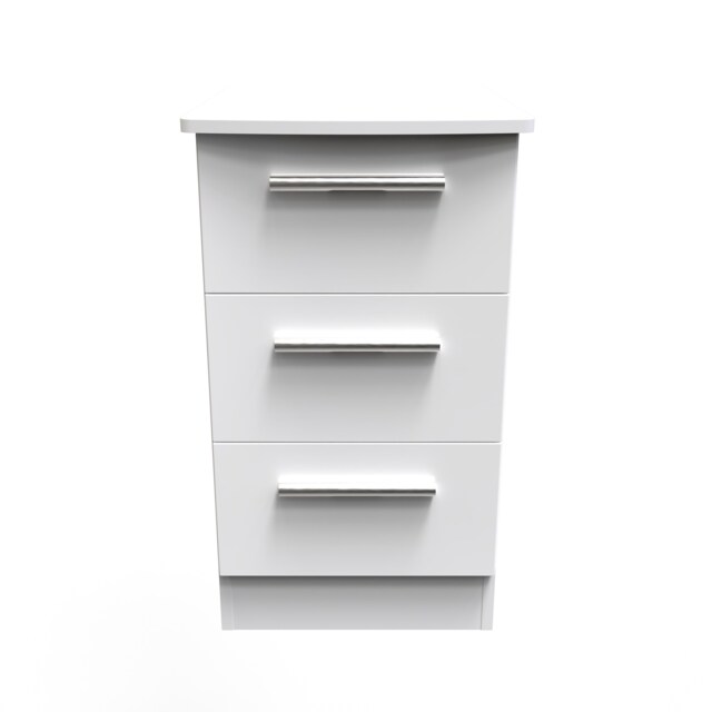Windsor 3 Drawer Bedside Cabinet in White Gloss & White Matt (Ready Assembled) White White Gloss & White Matt