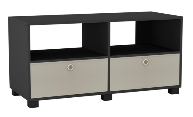 Black TV Stand with 2 Drawers Black Black & Beige 1