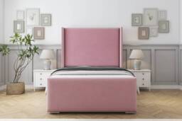 "Sloomy Devonshire Pink Plush Bed Frame With Mattress With 50"" Upholstered Wingback Headboard 5' King"