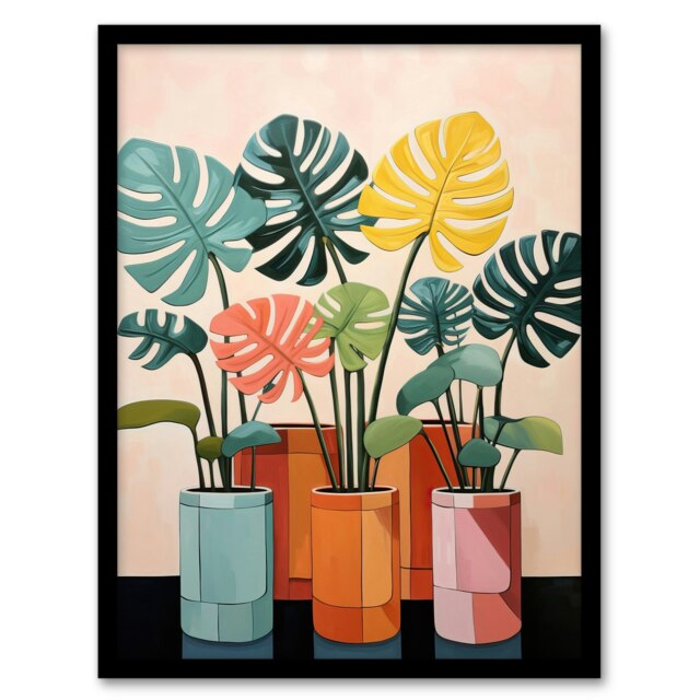 Monstera Fanfare House Plant Nursery Home Decor Black Framed Wall Art Print A4