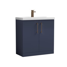 Balterley Level Contemporary Bathroom Floor Standing 2-Door Vanity Unit & Mid-Edge Basin, with D Shape Handle Blue 840 x 810 x 390mm