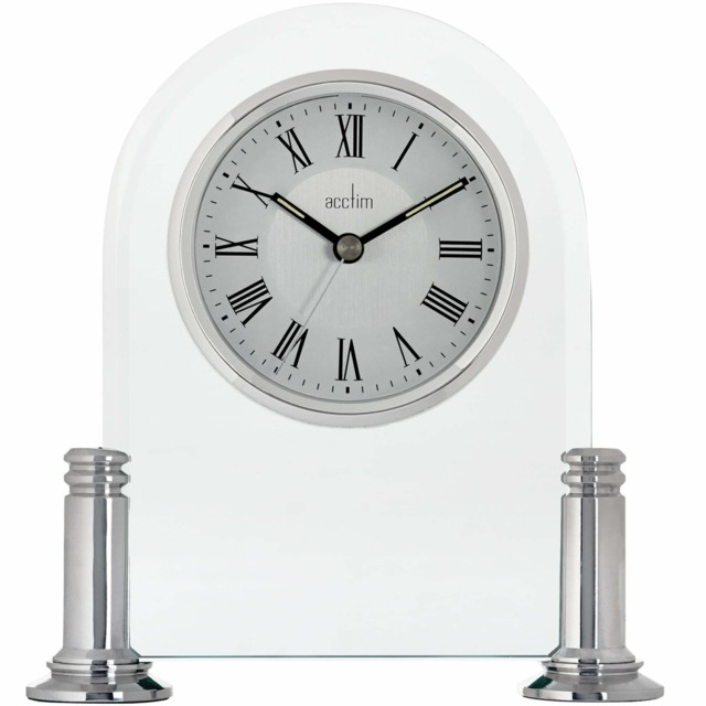 Acctim Bewdley Mantel Clock Quartz Polished Metal & Glass Luminous Hands Floating Effect Silver/White