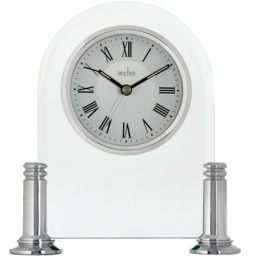Acctim Bewdley Mantel Clock Quartz Polished Metal & Glass Luminous Hands Floating Effect Silver/White