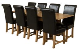 Richmond 140-220cm Oak Extending Dining Table & 8 Washington Leather Chairs Black Black