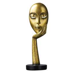 Living and Home Abstract Gold Face Resin Statue for Decoration, 11.5cm Dia x 37cm H