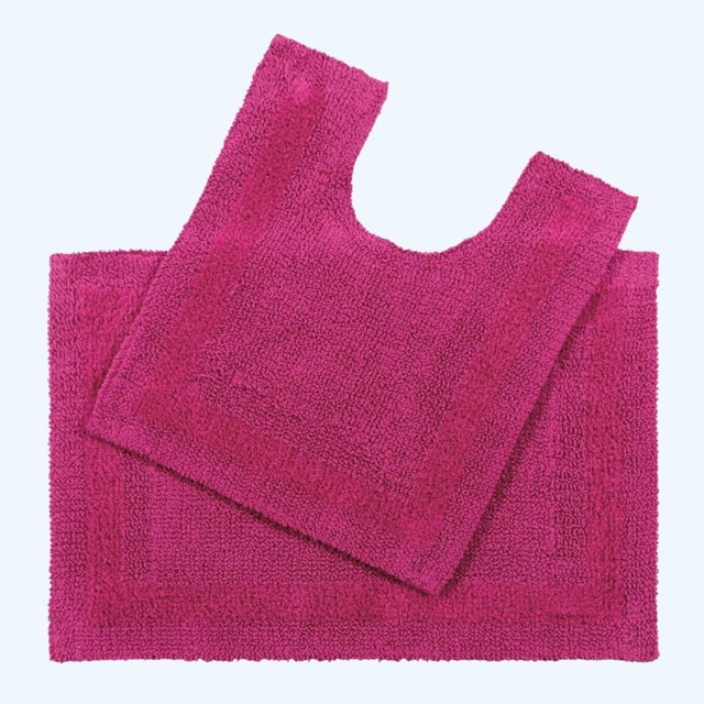 Homescapes Luxury Reversible Cotton Bath Mat Set - Raspberry Pink