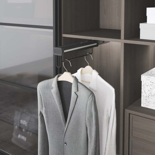 FittingsCo, Bedroom Pullout Clothing Rack, Anthracite Aluminium with Soft Close