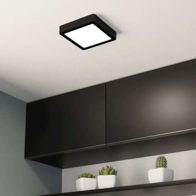 EGLO Fueva 6 LED Round Ceiling Light, Black 15cm Black