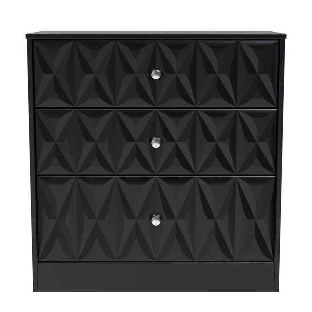 Memphis 3 Drawer Deep Chest of Drawers in Deep Black & Black Matt (Ready Assembled) Black Deep Black & Black Matt