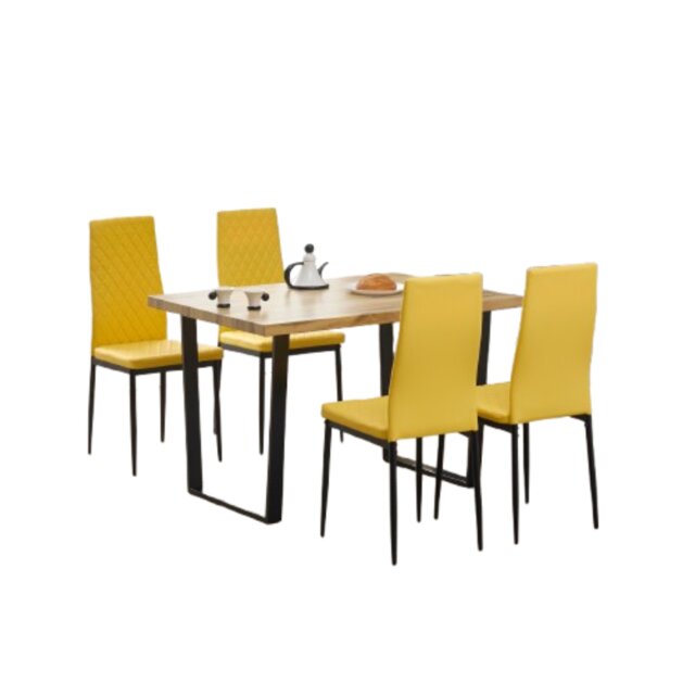 Colorado Dining Table with 4 Emily Leather Chairs Yellow 5