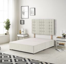 Astoria Divan Bed Base with 30 Inch Diamonte Button Headboard Plush Velvet Cream Ivory Super King