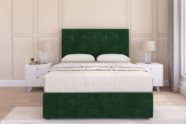 Sloomy Highbury Emerald Plush Divan Bed Base 2 Drawers Same Side With 54 Inch Floor Standing Headboard Green Emerald King 1