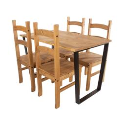 Texas Rectangular Dining Table with Metal Legs and 4 Corona Dining Chairs - Black - Antique Waxed Pine Black 5