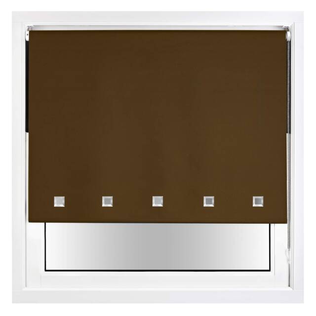 FURNISHED Blackout Roller Blind with Square Eyelets and Metal Fittings Easy Fit Window Shade Brown Brown (W) 150cm x (L) 165cm