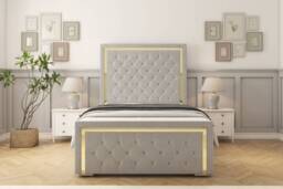 "Sloomy Sofia Gold Silver Plush Bed Frame With Mattress With 50"" Upholstered Headboard 6' Super King"