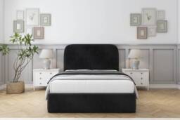 "Sloomy Belvoir Black Naples Bed Frame With Mattress With 45"" Upholstered Headboard 4'6 Double"