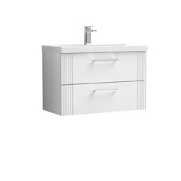 Balterley Partial Fluted 2 Drawer Wall Hung Vanity Unit with 1 Tap Hole Thin-Edge Basin White Satin White