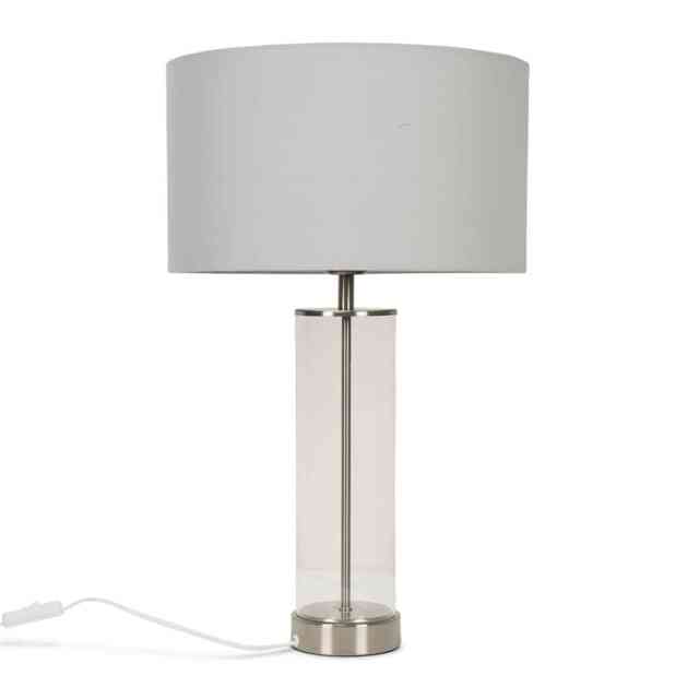 ValueLights Balan Brushed Chrome Table Lamp Grey Shade
